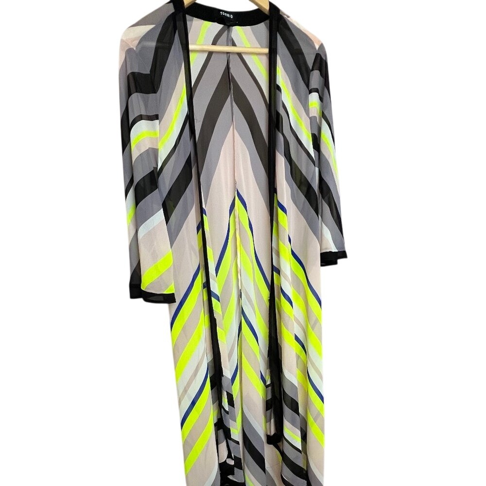 Torrid Chiffon Longline Open Front Kimono Chevron Pattern Sz 1/2‎ (1X/2X)